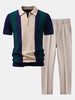 Textured Color Block Knit Polo & Slim Fit Tapered Trousers