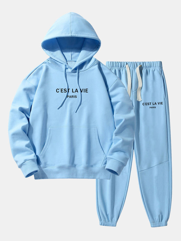 Paris Print Cotton Blend Hoodie & Jogger Pants