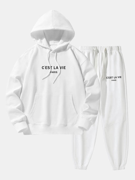 Paris Print Cotton Blend Hoodie & Jogger Pants
