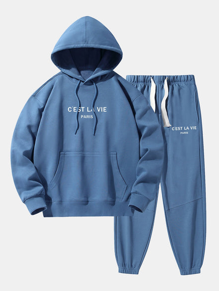 Paris Print Cotton Blend Hoodie & Jogger Pants
