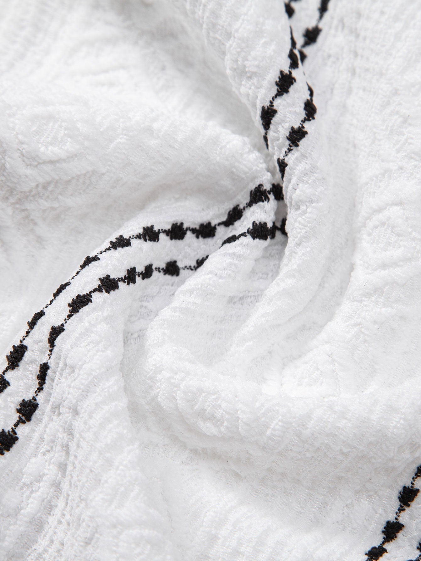 Geometric Striped Jacquard Button Up Shirt & Crinkled Textured Drawstring Shorts