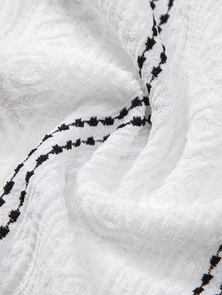 Geometric Striped Jacquard Button Up Shirt & Crinkled Textured Drawstring Shorts