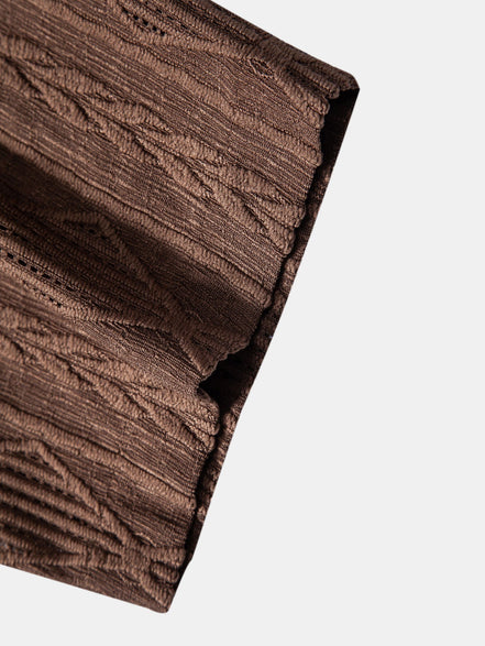 Geometric Jacquard Eyelet Cuban Shirt & Crinkle Textured Straight Leg Pants