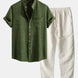 Short Sleeve Stand Collar Shirt & Straight Leg Linen Pants