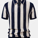 Striped Eyelet Knit Zip Up Polo Shirt & Straight Leg Linen Pants