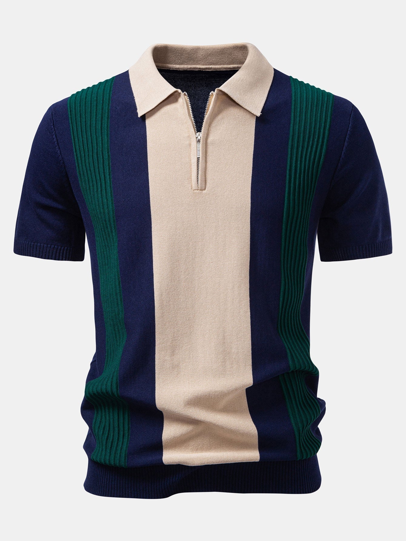 Textured Color Block Knit Polo & Slim Fit Tapered Trousers