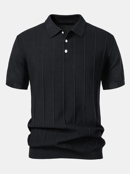 Stripe Jacquard Knit Polo Shirt & Straight Leg Ribbed Pants