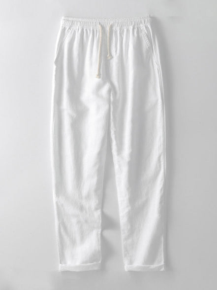 Short Sleeve Stand Collar Shirt & Straight Leg Linen Pants