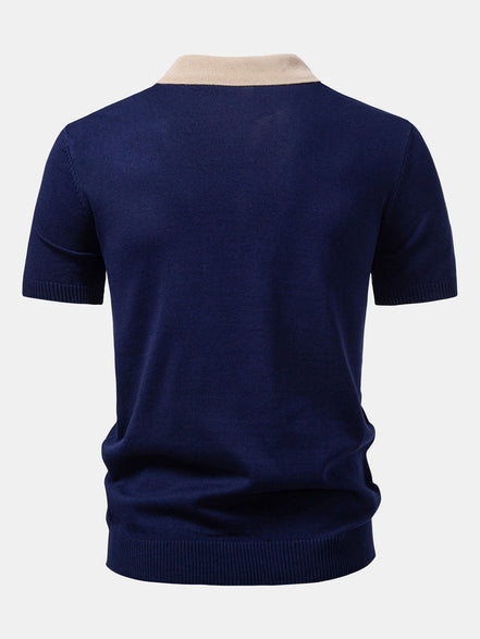 Textured Color Block Knit Polo & Slim Fit Tapered Trousers