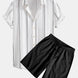 Geometric Striped Jacquard Button Up Shirt & Crinkled Textured Drawstring Shorts
