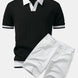Texture Contrast Knitted V Neck Polo Shirt & Cotton Chino Shorts