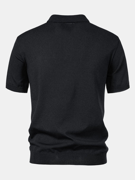 Stripe Jacquard Knit Polo Shirt & Straight Leg Ribbed Pants