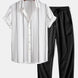 Geometric Striped Jacquard Button Up Shirt & Crinkle Textured Straight Leg Pants