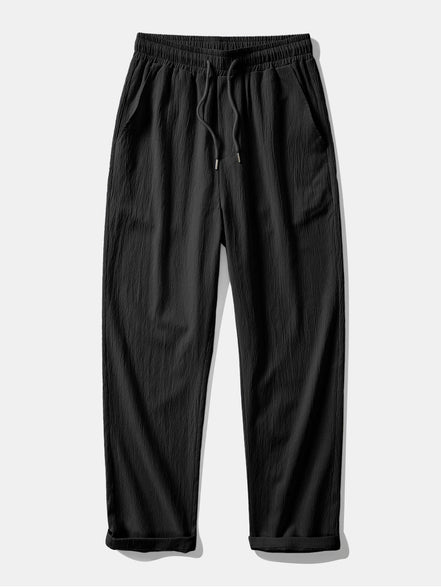 Geometric Jacquard Eyelet Cuban Shirt & Crinkle Textured Straight Leg Pants