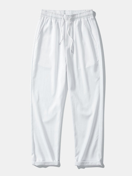 Geometric Striped Jacquard Button Up Shirt & Crinkle Textured Straight Leg Pants