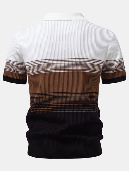 Striped Gradient Knitted Polo Shirt & Slim Fit Tapered Trousers