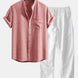Short Sleeve Stand Collar Shirt & Straight Leg Linen Pants
