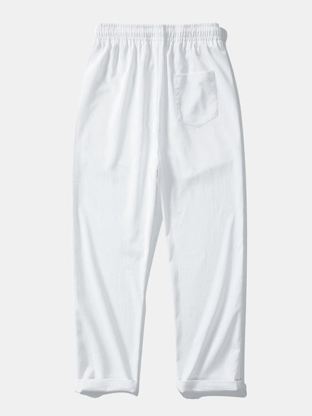 Geometric Striped Jacquard Button Up Shirt & Crinkle Textured Straight Leg Pants