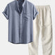 Short Sleeve Stand Collar Shirt & Straight Leg Linen Pants