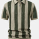 Striped Eyelet Knit Zip Up Polo Shirt & Straight Leg Linen Pants