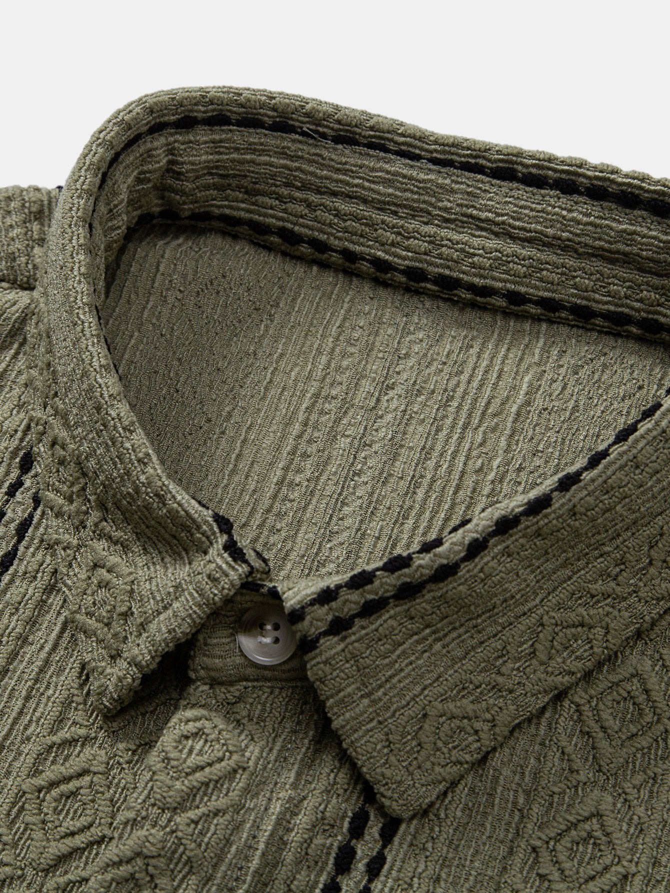 Geometric Striped Jacquard Button Up Shirt & Crinkled Textured Drawstring Shorts