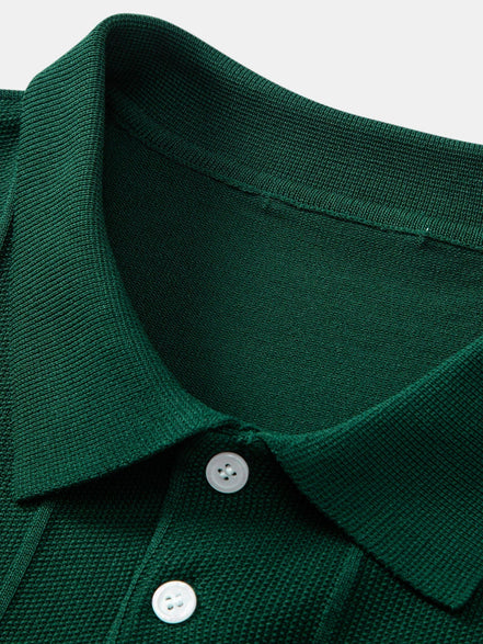 Stripe Jacquard Knit Polo Shirt & Straight Leg Ribbed Pants