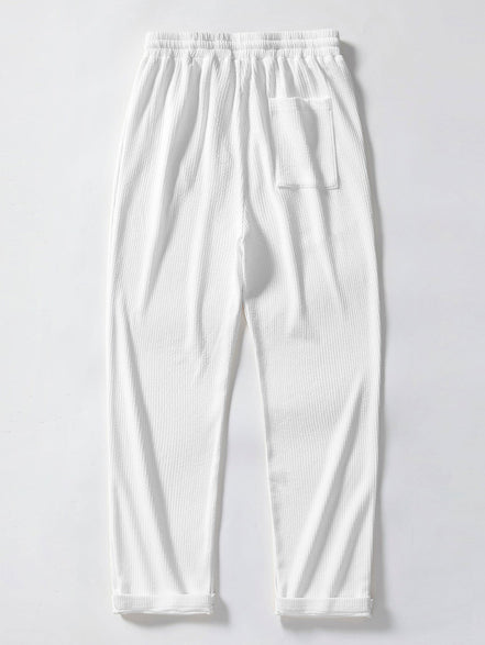 Texture Contrast Knitted V Neck Polo Shirt & Straight Leg Ribbed Pants