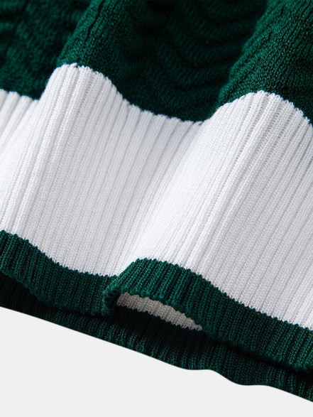 Texture Contrast Knitted V Neck Polo Shirt & Cotton Chino Shorts