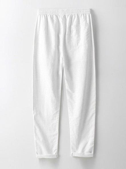 Short Sleeve Stand Collar Shirt & Straight Leg Linen Pants