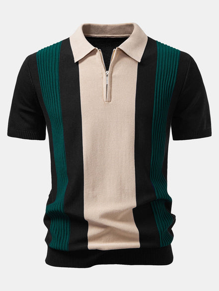 Textured Color Block Knit Polo & Slim Fit Tapered Trousers