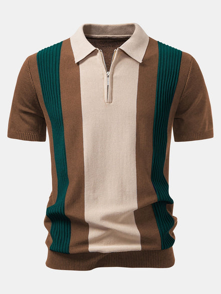 Textured Color Block Knit Polo & Slim Fit Tapered Trousers