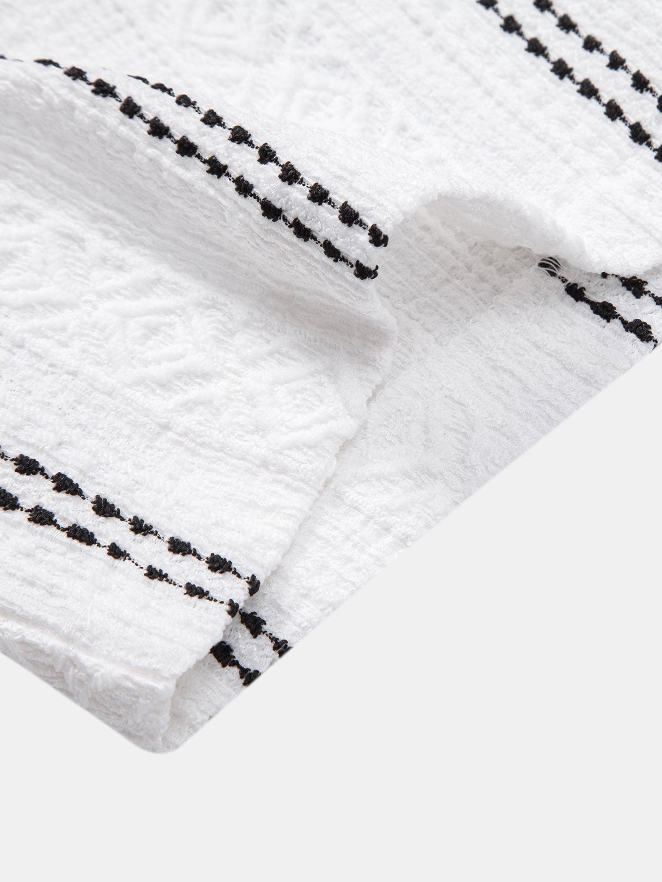 Geometric Striped Jacquard Button Up Shirt & Crinkled Textured Drawstring Shorts