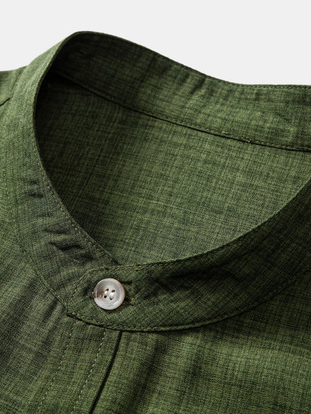 Short Sleeve Stand Collar Shirt & Straight Leg Linen Pants