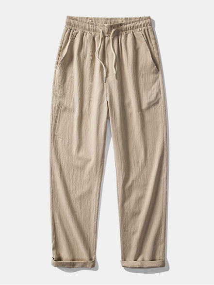 Geometric Striped Jacquard Button Up Shirt & Crinkle Textured Straight Leg Pants