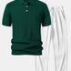 Stripe Jacquard Knit Polo Shirt & Straight Leg Ribbed Pants
