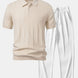 Stripe Jacquard Knit Polo Shirt & Straight Leg Ribbed Pants