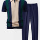 Textured Color Block Knit Polo & Slim Fit Tapered Trousers