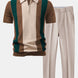 Textured Color Block Knit Polo & Slim Fit Tapered Trousers