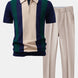 Textured Color Block Knit Polo & Slim Fit Tapered Trousers