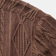 Geometric Jacquard Eyelet Cuban Shirt & Crinkle Textured Straight Leg Pants