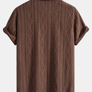 Geometric Jacquard Eyelet Cuban Shirt & Crinkle Textured Straight Leg Pants