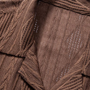 Geometric Jacquard Eyelet Cuban Shirt & Crinkle Textured Straight Leg Pants