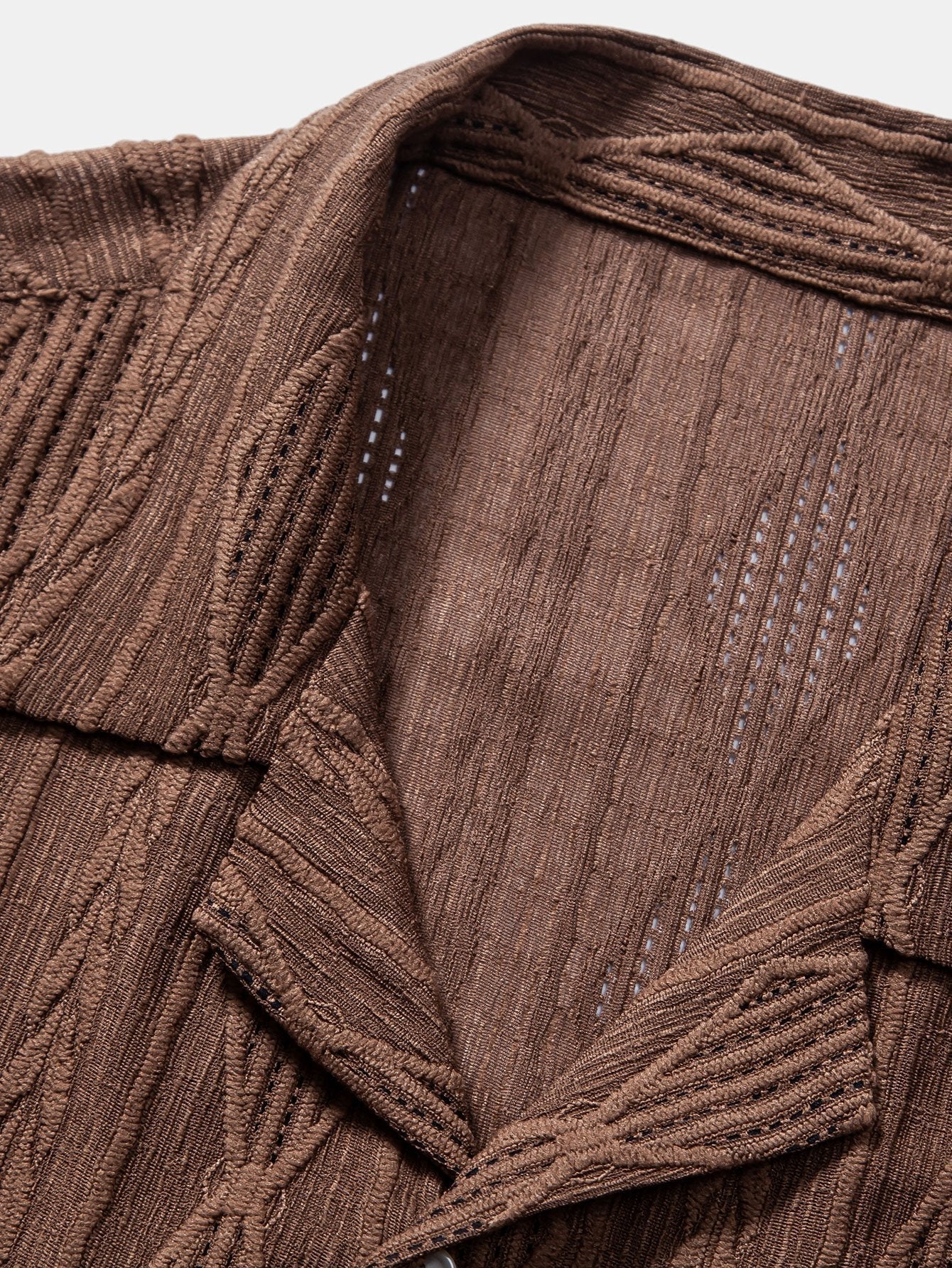 Geometric Jacquard Eyelet Cuban Shirt & Crinkle Textured Straight Leg Pants