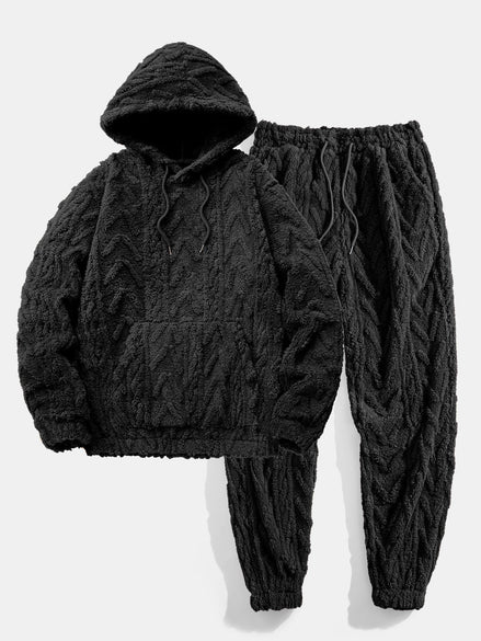 Geometric Jacquard Teddy Hoodie & Jogging Pants