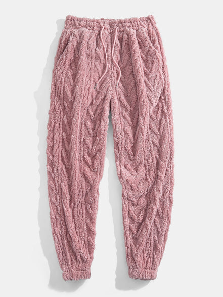 Geometric Jacquard Teddy Hoodie & Jogging Pants