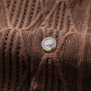 Geometric Jacquard Eyelet Cuban Shirt & Crinkle Textured Straight Leg Pants