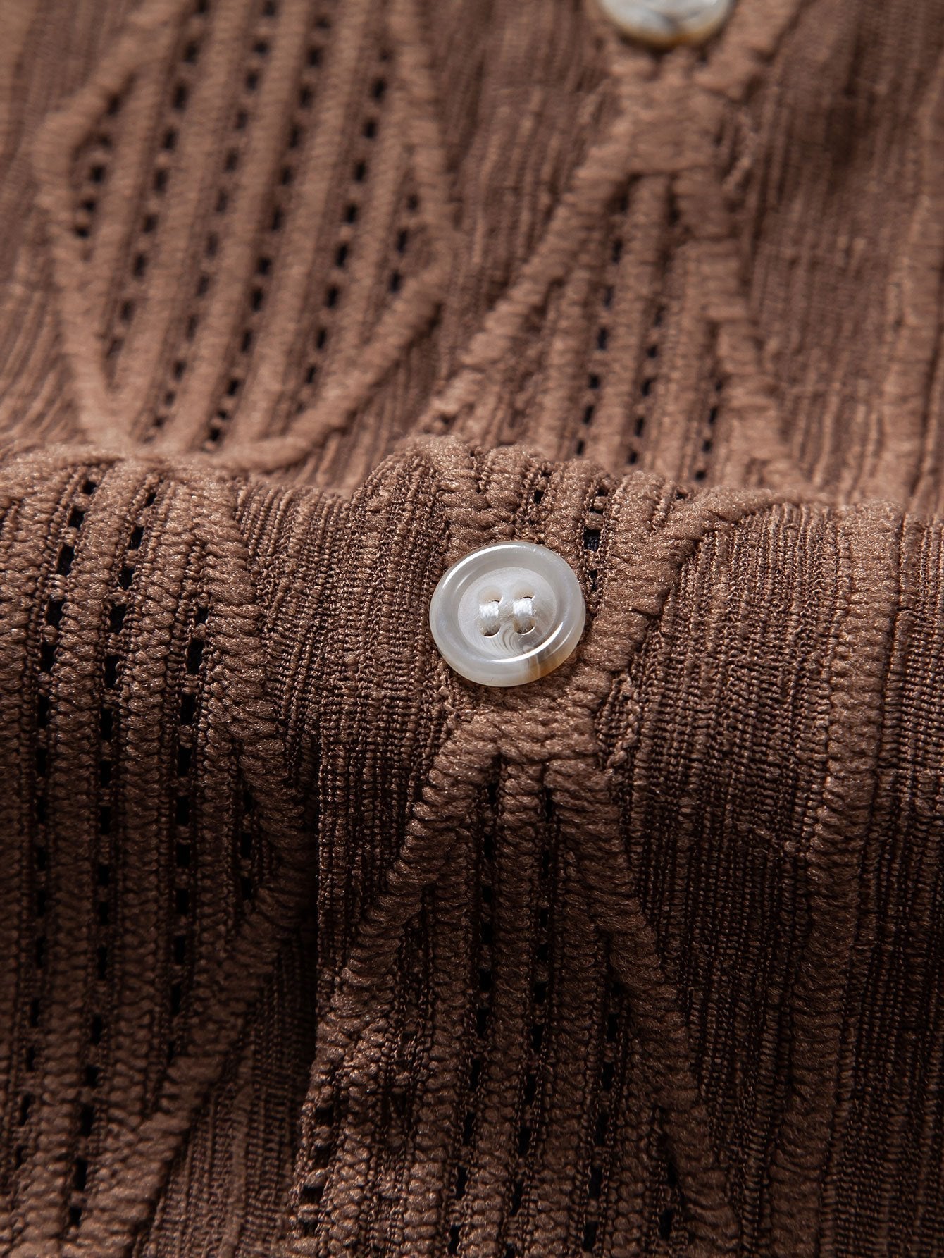 Geometric Jacquard Eyelet Cuban Shirt & Crinkle Textured Straight Leg Pants